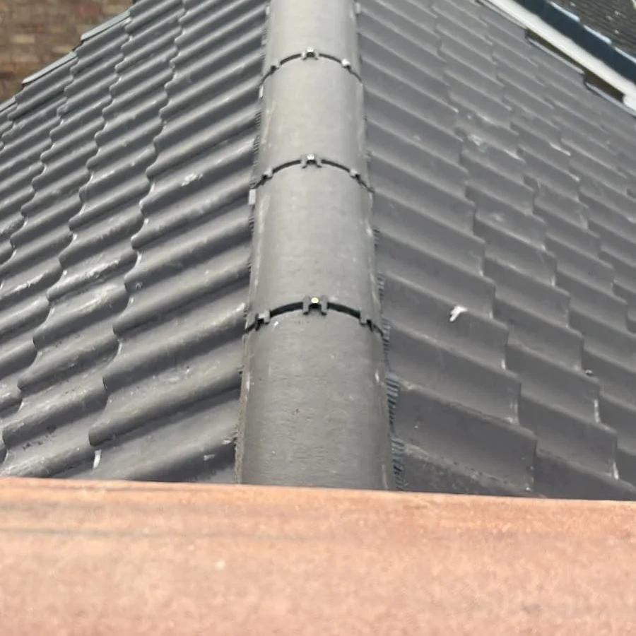 Ridge line and tiles on a pitched roof
