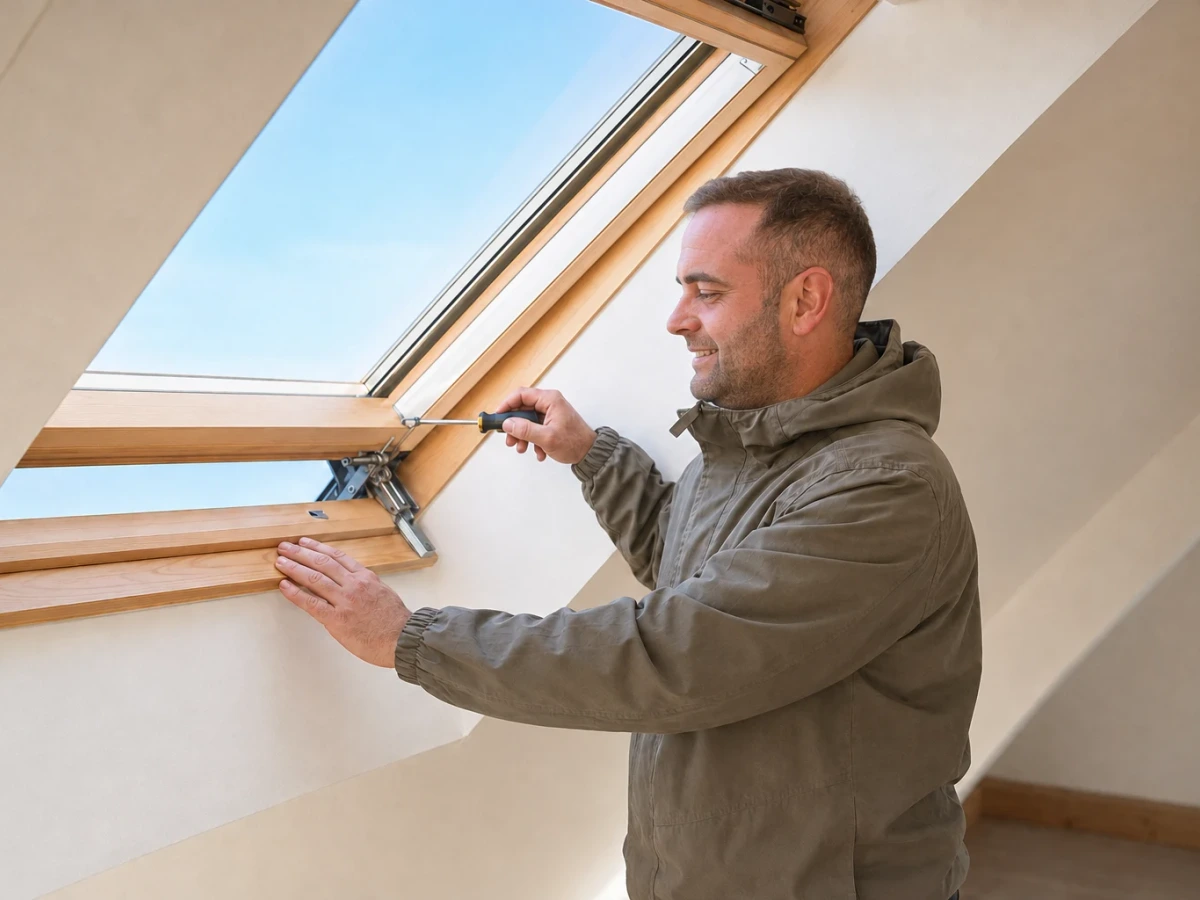 Illustration of Francis adjusting a roof window