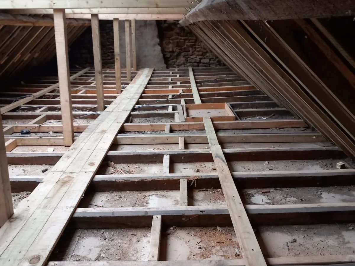 Roof space showing joists beneath the rafters
