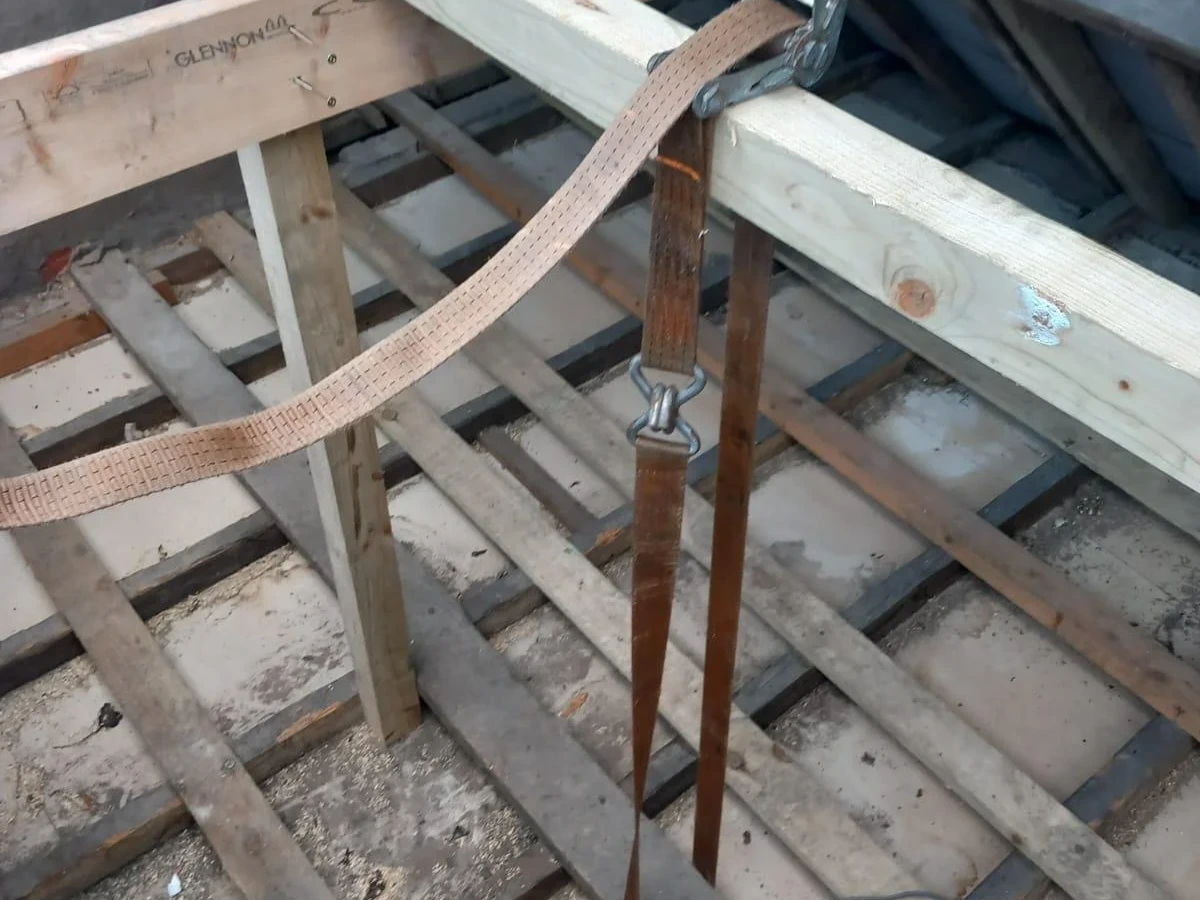 Close view of timber connections inside the roof structure