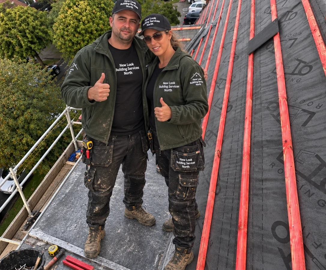 New Look team on the scaffold as battens go on over new roofing underlay