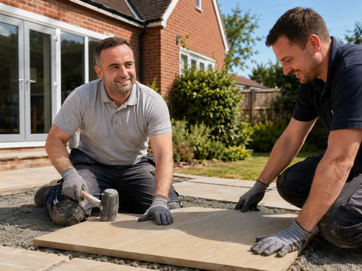 Illustration of Francis laying patio paving