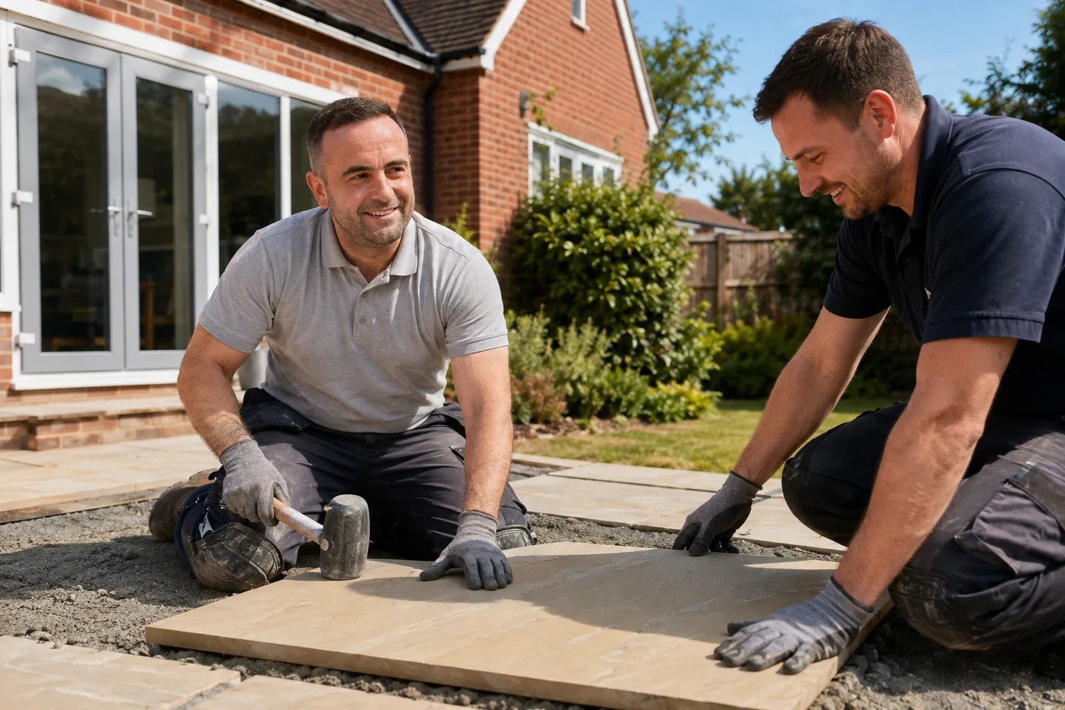 Illustration of Francis laying patio paving by New Look Building Services