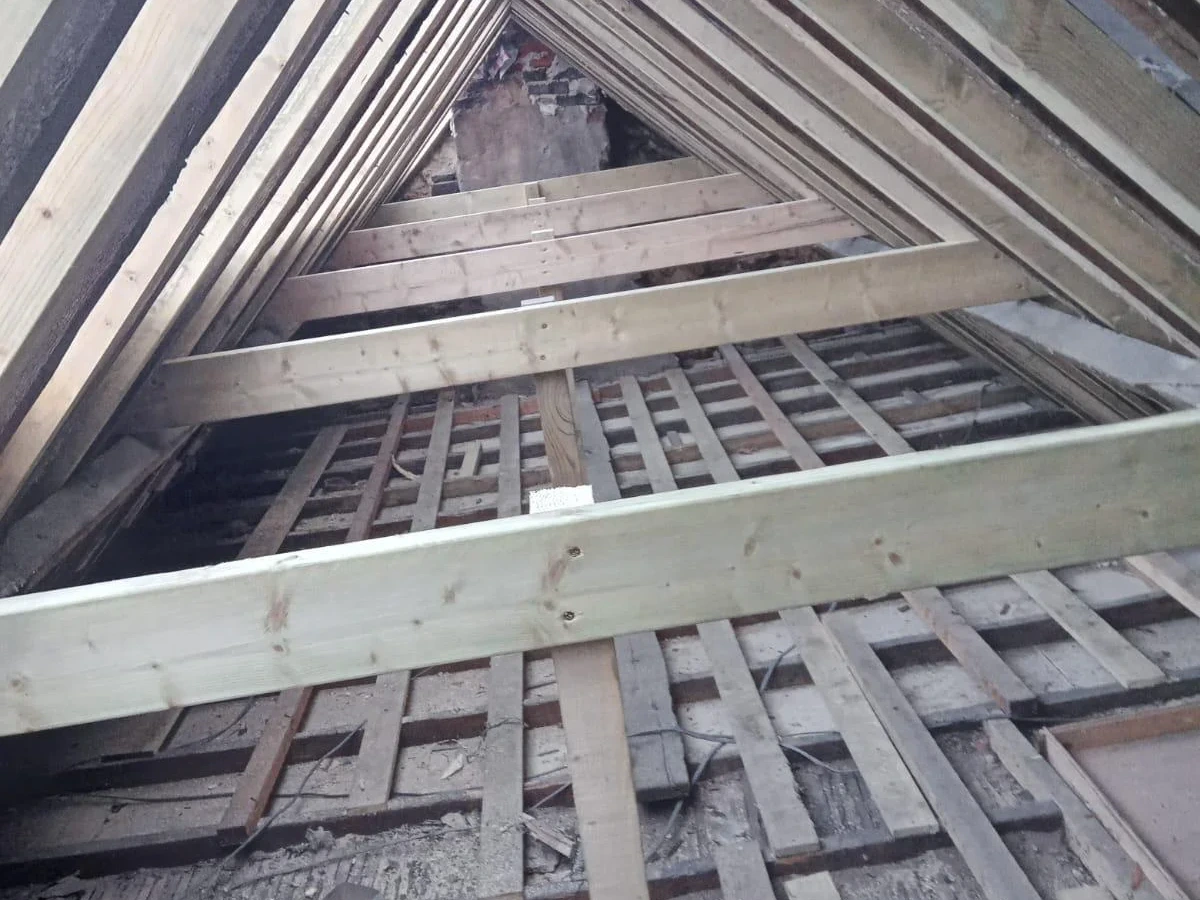 Rafters and timber framing inside the loft